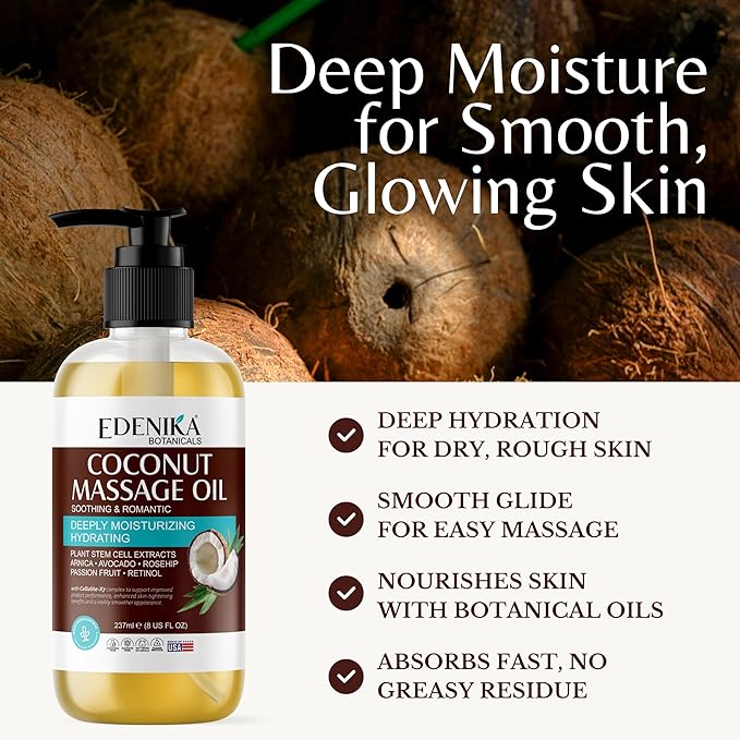 Tropical Coconut Massage Oil for Massage Therapy, Soothing Massage Oil with Coconut & Passion Fruit Oil for Muscle Relaxing, Skin Moisturizing & Hydrating, 2-Pack