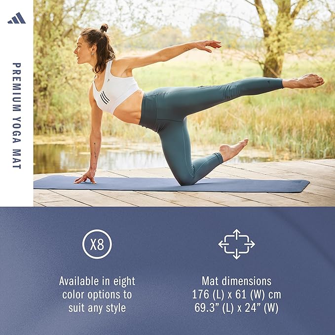 adidas Yoga Mat - Eco Friendly - Non Slip, Durable Textured Surface, 8mm