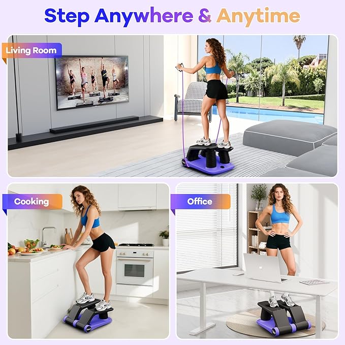 Air Compression Resistance Stepper – Adjustable Mini Stair Climber for Home Cardio Workout, Portable Stepper Machine with LCD Display, 5-Level Adjustable Resistance, Non-Slip Pedals - Batt. not incl.