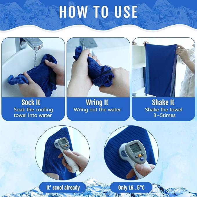 Hosuly 12 Pieces Cooling Towels for Hot Weather Soft Breathable Cold Towel Yoga Towels for Sweat, Sports, Workout, Fitness, Gym, Running, Travel Camping, 12 x 40 Inch (Dark Blue)
