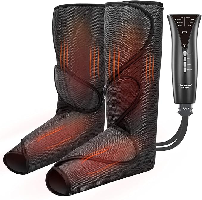 FIT KING Air Compression Leg and Foot Massager with Heat for Circulation and Pain Relief Helpful for Swollen Legs Edema RLS - Great Gift for Women Parents Friends
