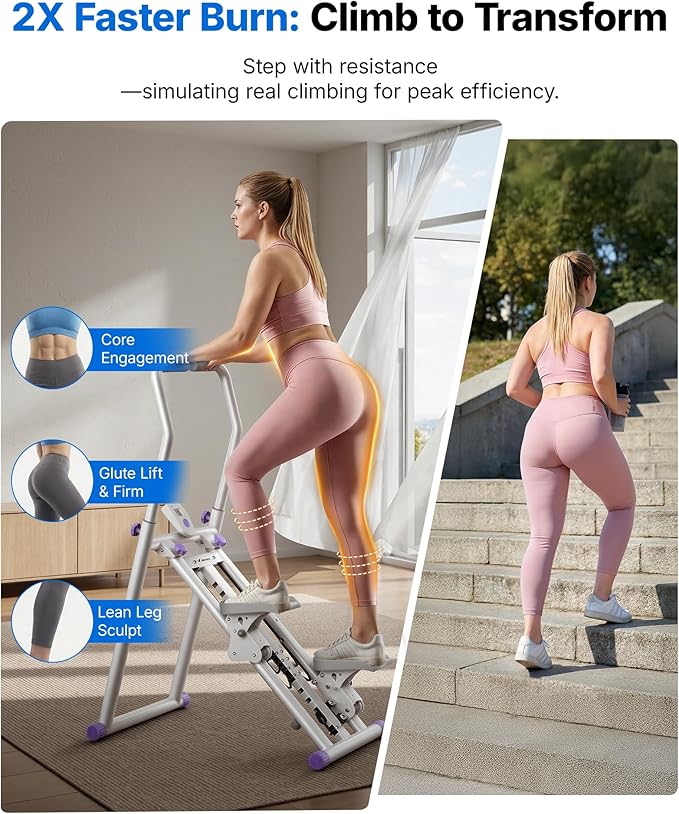 MERACH Stair Stepper for Home Gym Exercise, New Version Stairmaster for Full-Body Workout, Compact Folding Stair Climber with Extended Step Range, Adjustable Handlebar/Pedal