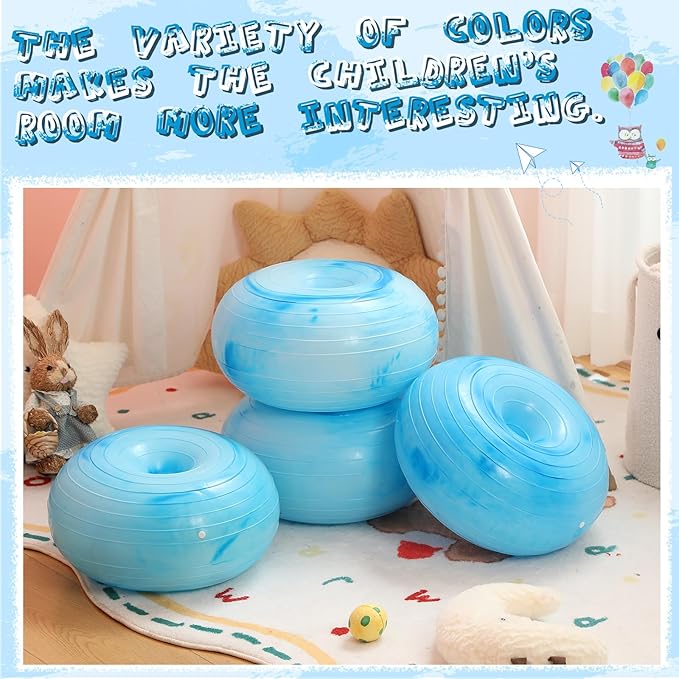 Libima 4 Pcs Flexible Seating for Classroom Inflatable Yoga Ball Chairs with Pump Donut Exercise Ball Chair Cushion Seat for Balance and Stability Training Home Office Gym Workout