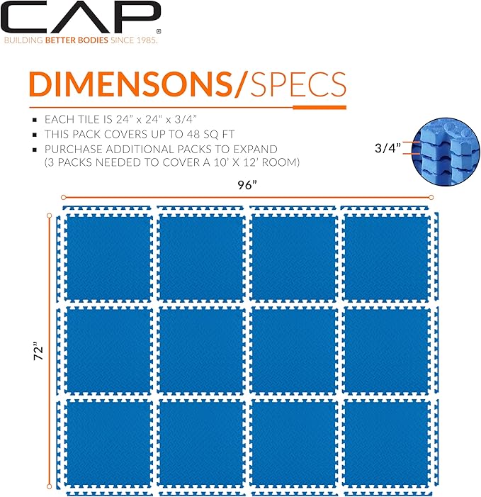 CAP Puzzle Exercise Mats | 3/4” Thick EVA Interlocking Foam Tiles for Home Gym Flooring | Multiple Options