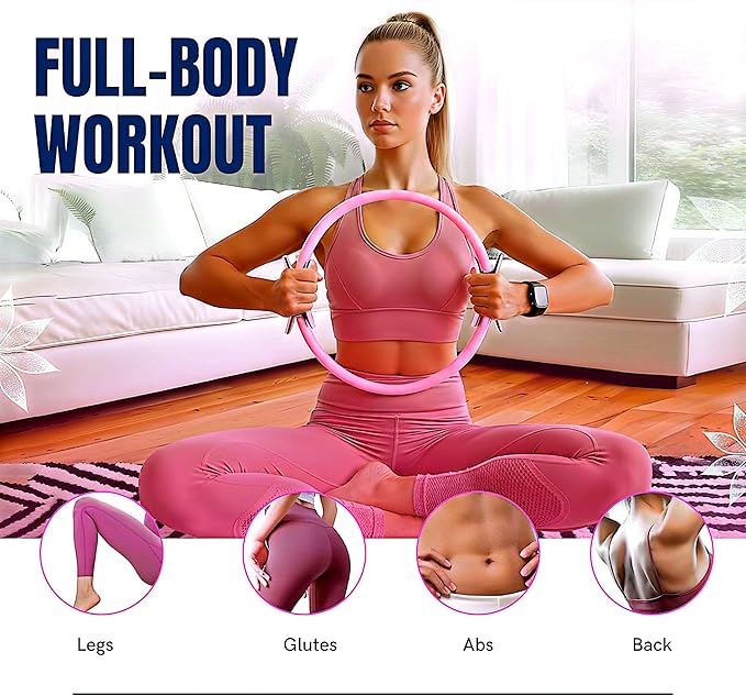 Pilates Kit for Women 17-in-1, Home Workout Set with 14" Pilates Ring and Ball, Resistance Bands, Stretch Strap, Yoga Ring & Accessories, Full Body Fitness Equipment