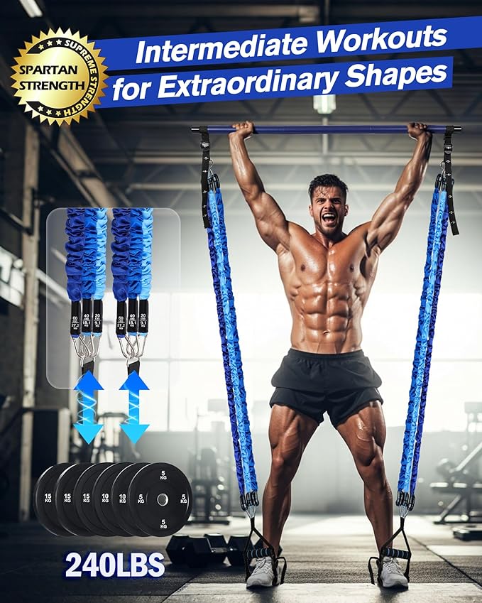 Upgraded Pilates Bar Kit with Resistance Bands Natural Latex for Women & Men, Heavy-Duty Stainless Steel Multifunctional Yoga Pilates Stick for Home Gym Exercise Fitness Equipment Full-Body Workouts