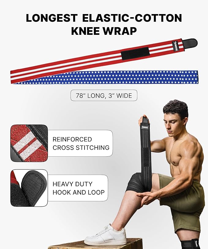DMoose Fitness Knee Sleeves for Weightlifting (Pair) 78” Knee Wraps for Joint Support, Squats & Powerlifting - Gym Brace Straps for Joint Stability & Pain Relief, USPA & IPL Approved for Men and Women