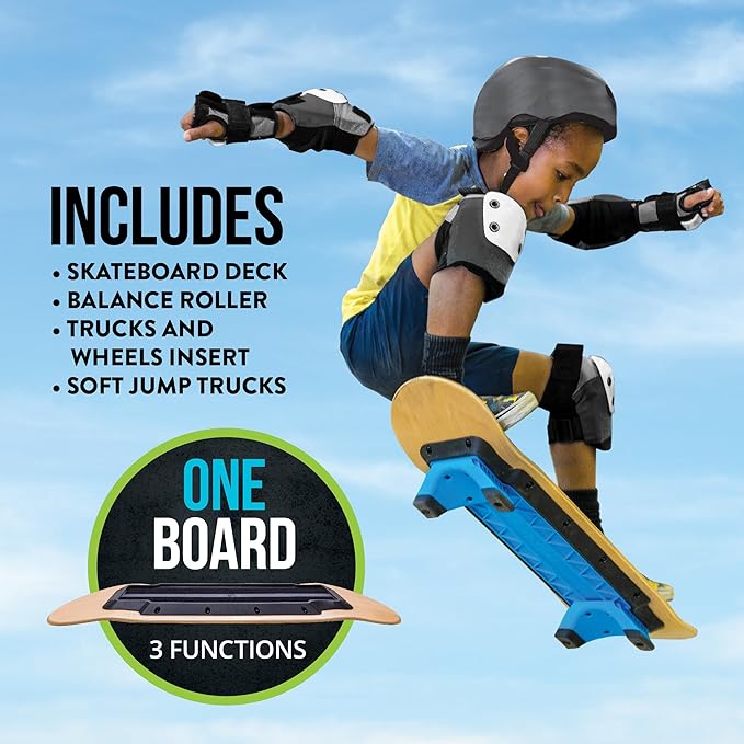 Flybar 3 in-1 Learn to Skate – Complete Skateboard for Beginners, Balance Board, Skateboard Accessories, Learn Skate Tricks Fast and Easy, Ollies, Backflips, Durable, Boys, Girls, Ages 6+, 100 lbs
