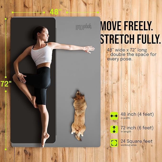 Large Yoga Mat (6'x4') – 1/4" & 1/2" Thick Exercise Mats for Home Workout, Extra Wide Workout Mats for Home Gym, Yoga, Pilates, Stretching, Floor & More