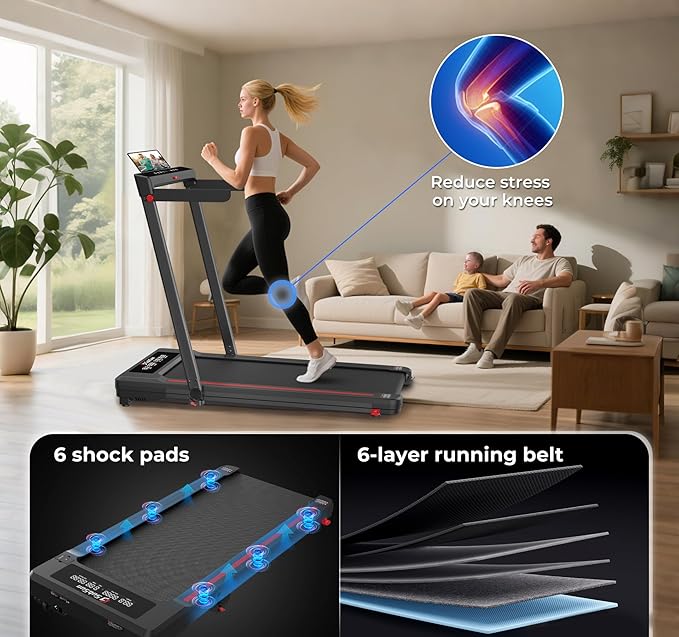 SubSun Foldable Treadmill for Home, Portable Walking Pad with Handle, Manuall/Auto/No Incline, 2.5HP Treadmill with 265 Lbs, Black/White