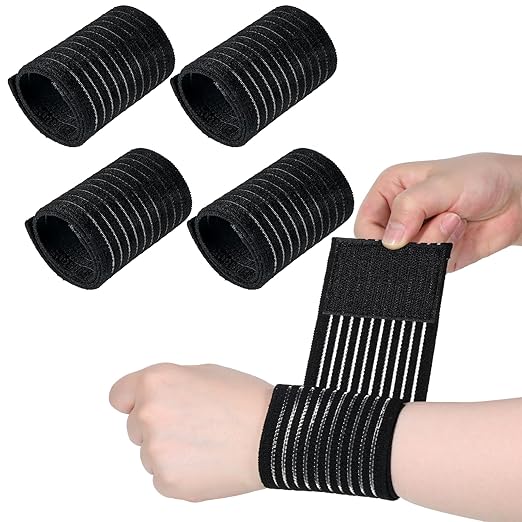 4PCS High-Elastic Wrist Support Straps Black Elastic Wrist Compression Bandage Wrists Wraps Wristbands Breathable Wrists Brace for Stabilising Ligament, Joint Pain, Sport
