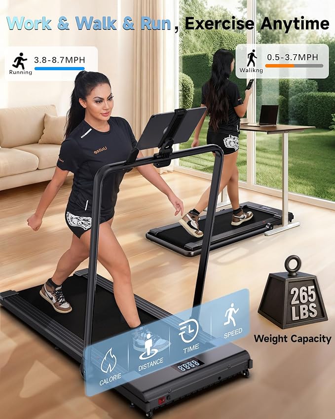 PulseDrive 8.7 MPH Walking Pad Treadmill with BLDC, Fits up to 6' & 47"x16" Super-Long Desk with Handle bar, Compact Under Desk Treadmill for Home Office, Walking Running Machine w/t Remote Control
