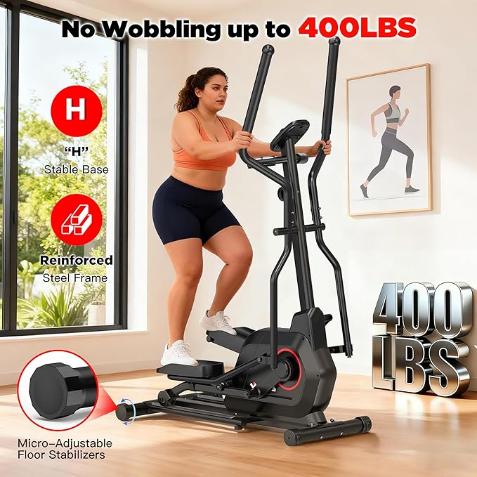 Elliptical Machine, Elliptical Exercise Machine for Home with Hyper-Quiet Magnetic Driving System, Elliptical Trainer with 15.5IN Stride, 14 Resistance Levels, 300LBS Loading Capacity