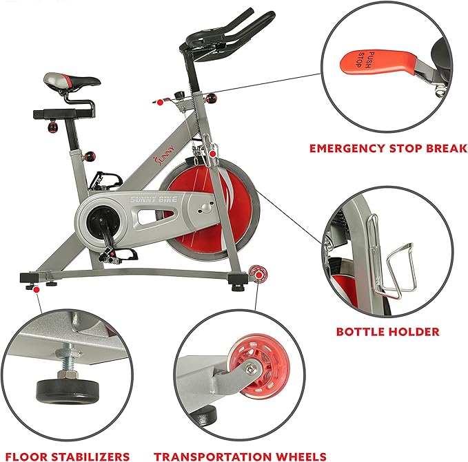 Sunny Health & Fitness Stationary Exercise Bike Machine w/ Adjustable Cushion Seat & Multi-Grip Handlebar, Indoor Cycling Equipment for Home Cardio Training, Optional Magnetic or Friction Resistance