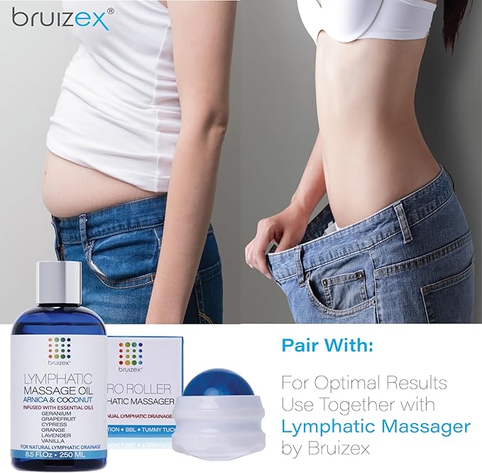Bruizex Lymphatic Drainage Massage Oil with Arnica Oil & Coconut for Post Surgery Recovery & Lymphatic Drainage Massager, Liposuction, 360 Lipo, BBL, Tummy Tuck Procedure, Moisturizing Formula, 8.5 Oz