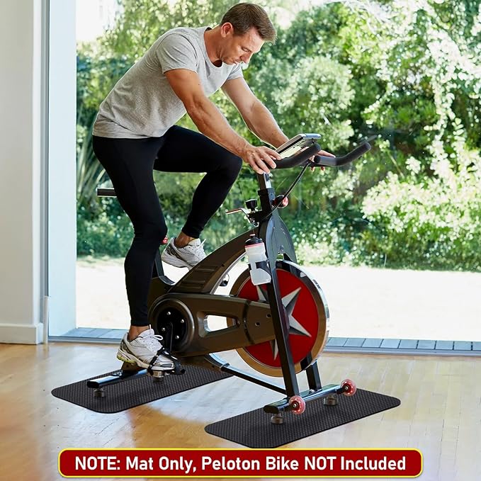 TOBWOLF 2PCS Non-Slip Mat Compatible with Peloton Bike, Concept 2 Rowing Machine, Exercise Bike Mat, Mat Protect Hardwood Floor Carpet for Home Gym, Workout Mat for Bike Trainer, Stationary Spin Bike