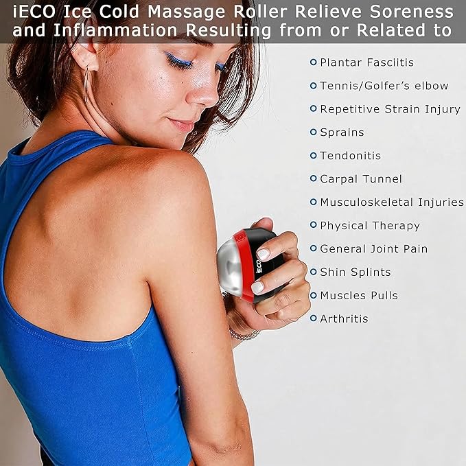 iECO Cold Massage Roller Ball - Ice Roller Ball for Muscles Deep Tissue, Cold & Heat Therapy, Plantar Fasciitis Roller