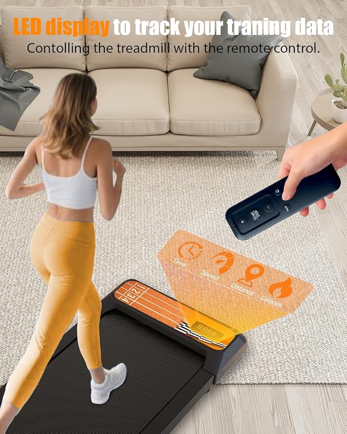 Walking Treadmill Pad with Incline - Portable Under Desk Treadmill, Walking Mat Pad with Handle Bar, 2.5HP Low Noise, 2 in 1 Treadmills for Home Office, Remote Control with LED Screen