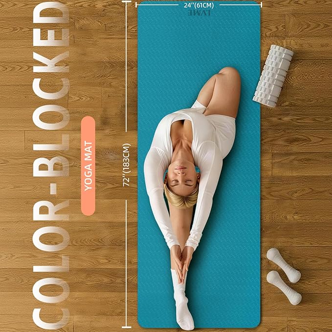 Yoga Mat Non Slip, Anti-Tear 1/4 Thick TPE Yoga Mats for Women and Men, 72"x24" Exercise & Fitness Mat with Carrying Strap, Workout Mats for Yoga, Pilates and Floor Exercise
