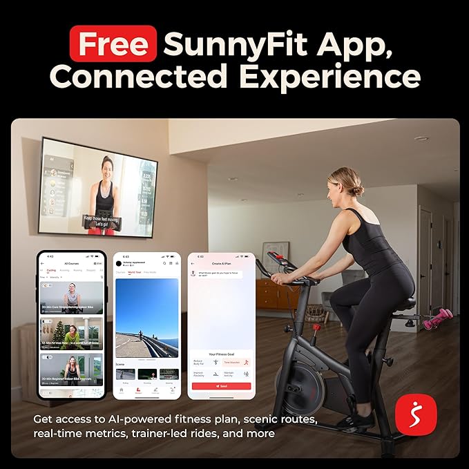 Sunny Health & Fitness Smart Magnetic Cycling Bike with Free SunnyFit App Connection, Stationary Indoor Cardio Exercise Equipment