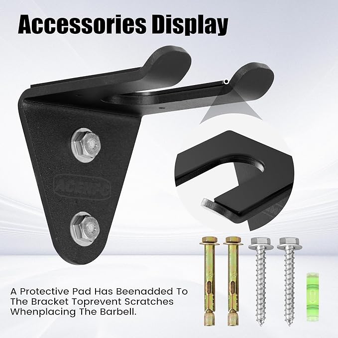 Olympic Barbell Wall Mount Holder - 5mm Steel Storage Rack for 35mm Bars, 160lb Capacity - Heavy Duty Hanger with Rubber Pads, Fits Home Gym & Garage Organization