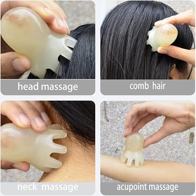 Manual Scalp Massager - 2 Piece Head Massager Comb Set | Headache & Stress Relief Acupressure Tool with 8 Flexible Nodes, Portable Head Scratcher for Home, Office, and Travel Scalp Care