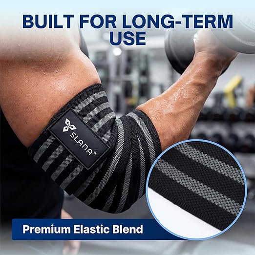 Elbow Wraps for Weightlifting – 40” Long Adjustable Compression - Elbow Sleeves Weightlifting Men with Hook-and-Loop Closure – Support for Heavy Pressing, Strength Training & Lifting Stability