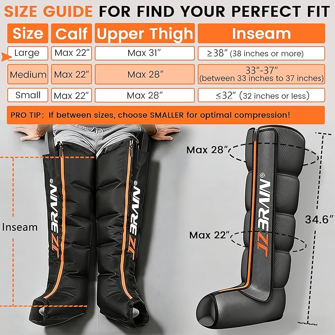 Air Compression Leg Recovery Boots : Sequential Full Leg Compression Massager System for Muscle Relaxation & Relief - 11 Intensity 6 Modes 3 Heat for Athletes & Gym (Large)