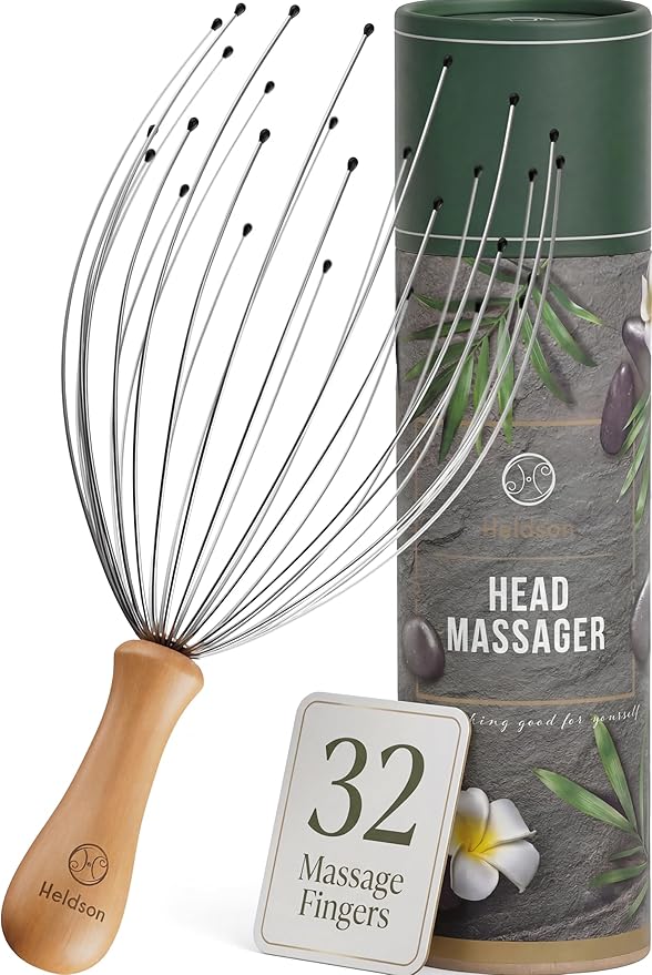 HELDSON® Premium Wire Head Massager Scalp Massage Tool - 32 Fingers Octopus Scratcher - Stress Relax Tickler - Hair Massagers Whisk - Headspa Equipment - Headscratcher Tickle Tools - Gift Men, Women