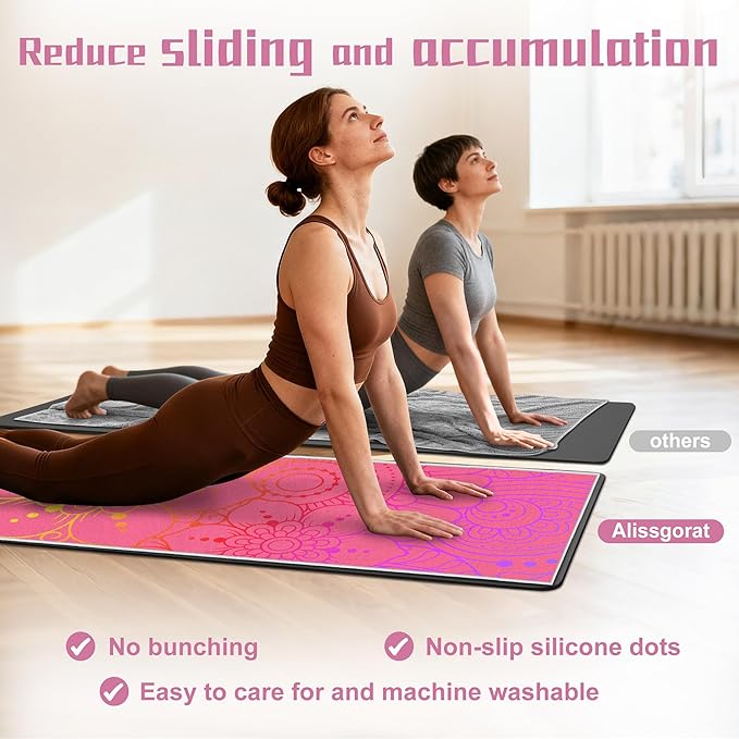 Yoga Towel,Absorbent Yoga Mat Towel for Hot Yoga Non Slip,Stylish Prints,Ideal for Workouts,Hot Yoga,Bikram,Pilates Equipment,72 x 27 in,Pink Flowers