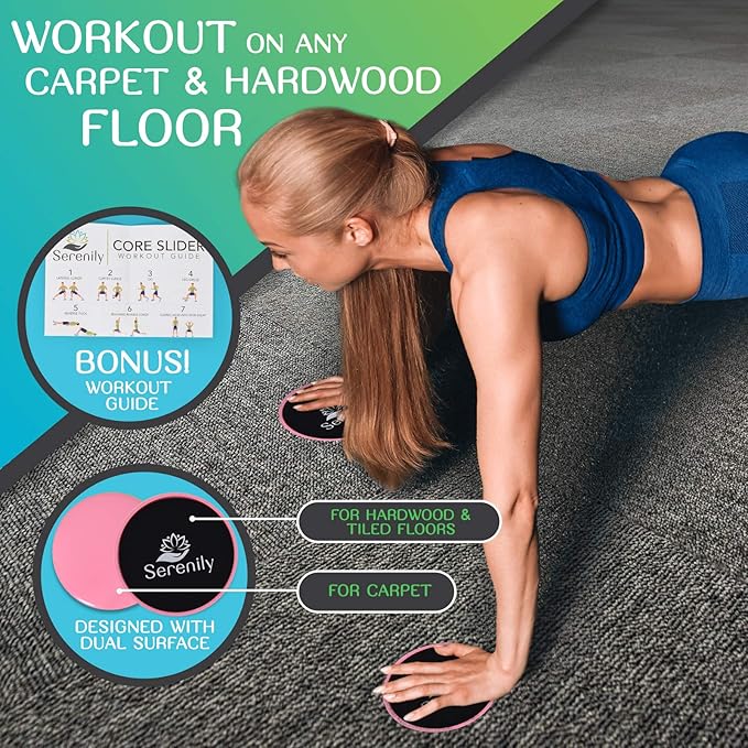 Serenily Sliders for Working Out - Core Exercise Sliders, 2 Dual Sided Gliding Discs For All Floors With Carry Bag & Workout Guide. Abs & Full-Body Fitness Equipment - Compact Slider Set For Home Gym