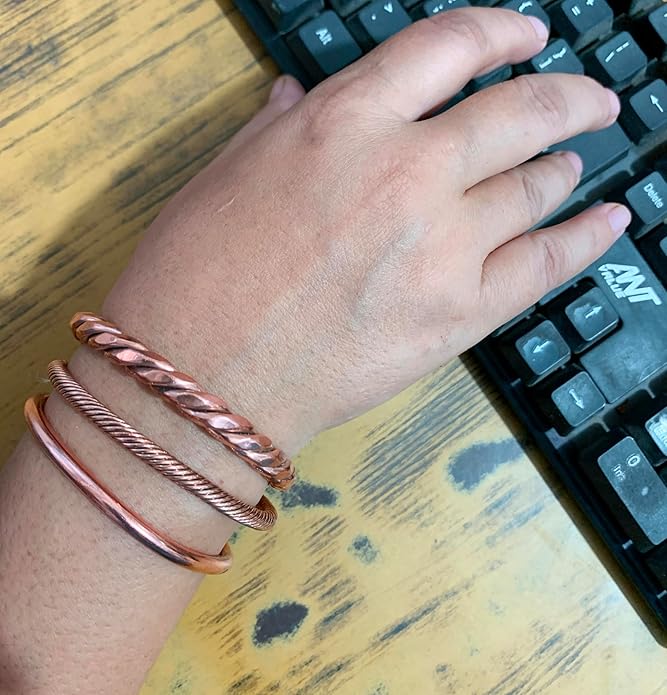 Touchstone copper bracelets | gift for men women |adjustable 100% pure solid real magnetic jewelry | handmade bracelet set combo | rope braided tibetan bangles.