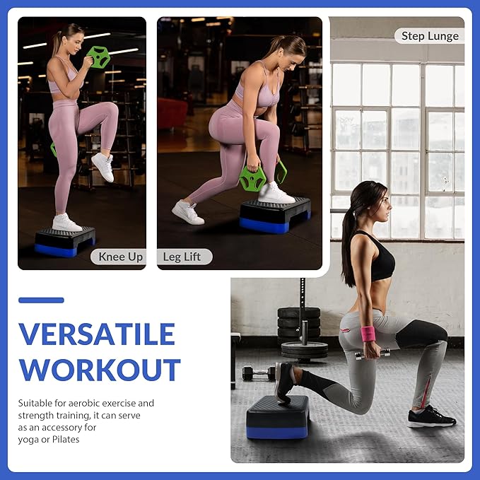 Fitvids 18" Aerobic Step Platform, Workout Stepper with Adjustable 2 Stackable Risers 3" 5.5" for Home Gym Small Space, Exercise Step, Multiple Option