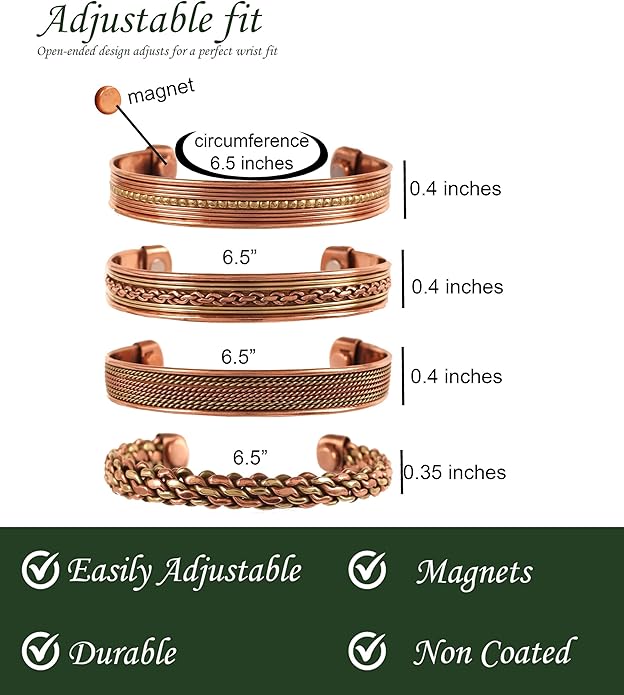 Touchstone copper bracelets | gift for men women |adjustable 100% pure solid real magnetic jewelry | handmade bracelet set combo | rope braided tibetan bangles.