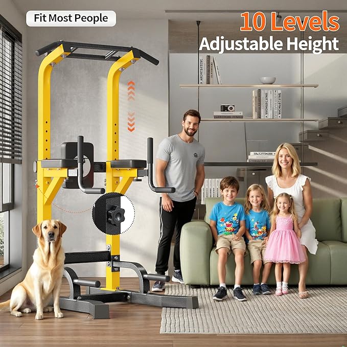 sogesfurniture Power Tower Dip Stands Assistive Trainer for Home Gym - 10-Level Height Adjustable Multi-functional Pull Up Bar, Dual Training Stands for Dip Push Up & Core Workout, Heavy Duty Steel Frame
