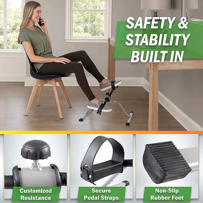 Under Desk Exercise Bike Pedal Exerciser – Mini Stationary Cycle with Adjustable Resistance, Calorie Tracker & Foldable Design – Compact Pedal Machine for Home, Office, or Physical Therapy by Wakeman