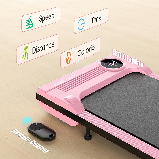 ANCHEER Pink Walking Pad Treadmill - Under Desk Treadmill, 2.5HP Compact Portable Treadmills for Home Small Spaces, Office, Remote Control & LED Display