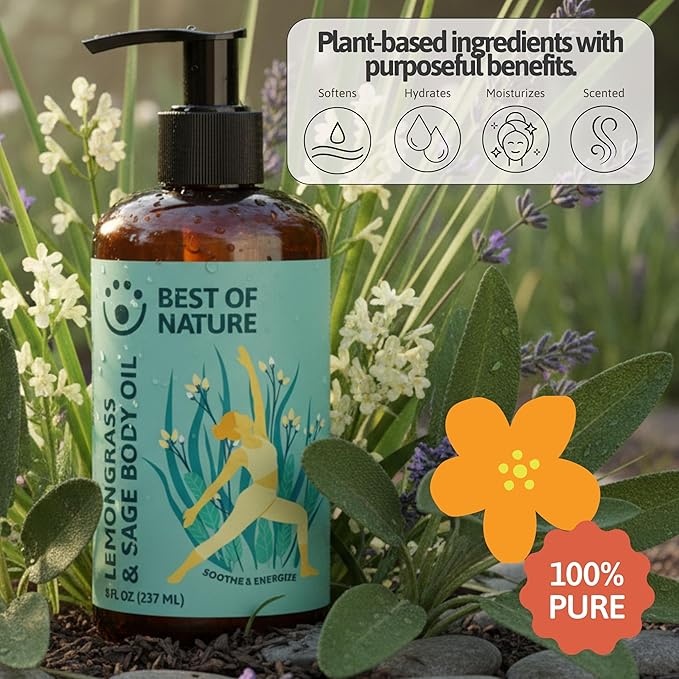 Best of Nature Lemongrass and Sage Massage Oil Blend - Non-Greasy Aromatherapy Massage Oil for Body, Skin & Face, Crafted with Pure Essential Oils, Half Gallon (64 fl oz)