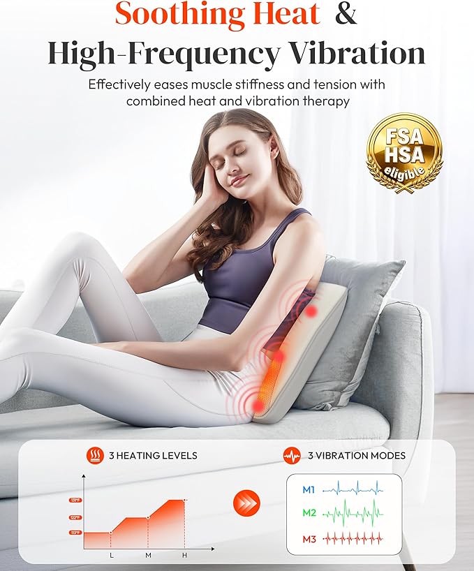 Shiatsu Back and Neck Massager with Heat, FSA Eligible HSA Deep Tissue Back Massager for Pain Relief, Massage Pillow with Vibration for Neck Shoulder