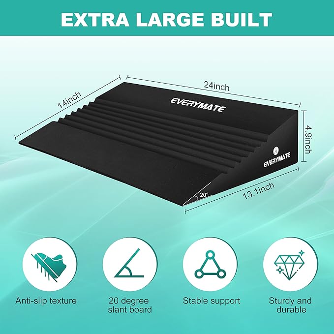 EVERYMATE Squat Wedge, Extra Large Squat Wedge Block, Squat Wedges Weightlifting, Calf Stretching, Slant Board for Squats, Heel Elevated Squat Wedge, Knees Over Toes Squats, Calf Wedge Stretching Block