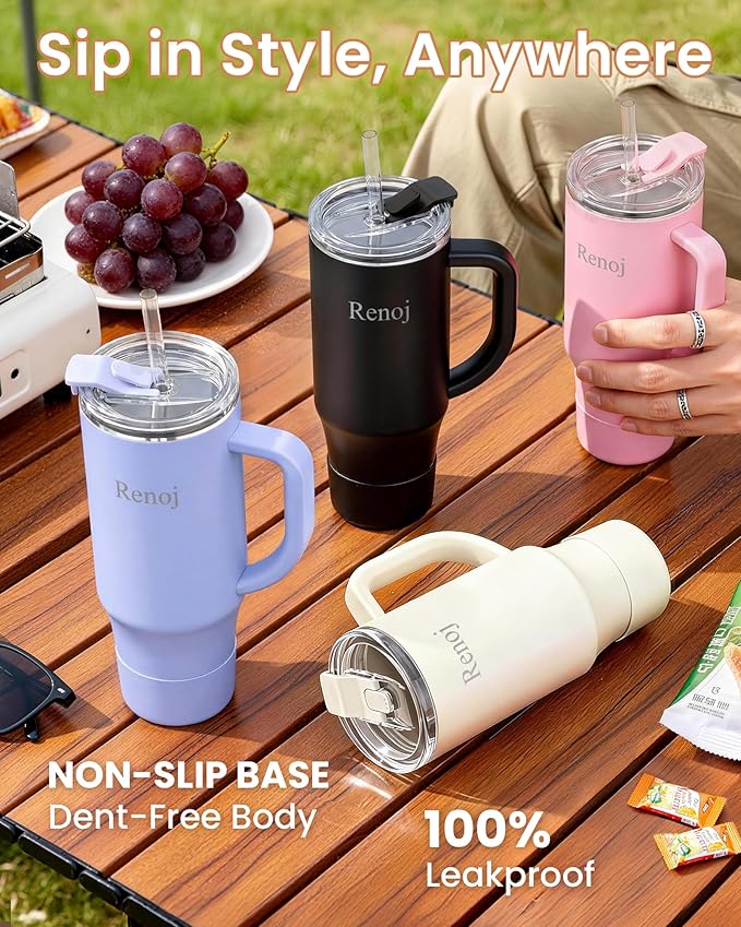 Vibration Plate Exercise Platform with Loop Bands + Renoj SnapShift 32oz Insulated Stainless Steel Tumbler (White) – Full Body Workout & Recovery Set