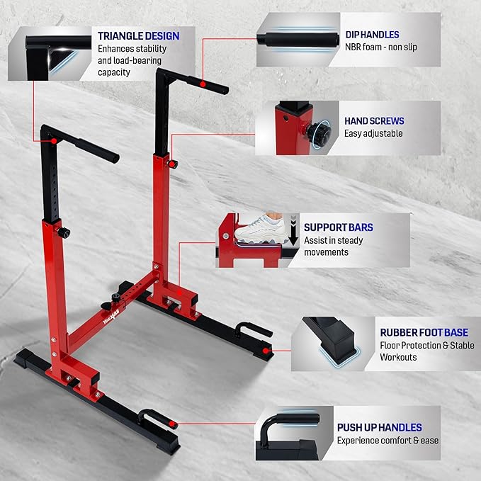 Yes4All Dip Stand 500 LBS Capacity, 80 Levels Adjustable Dip Bars, Dip Station Machine for Home Gym