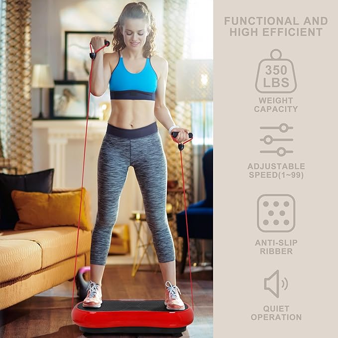 SUPER DEAL Pro Vibration Plate Exercise Machine - Whole Body Workout Vibration Fitness Platform Fit Massage Workout Trainer w/Loop Bands + Bluetooth + Remote, 99 Levels