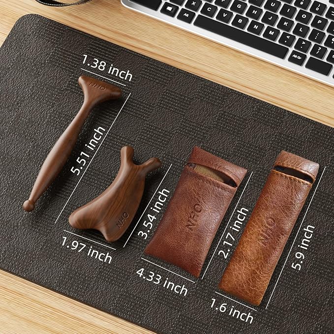 NHO 2-in-1 Sandalwood Gua Sha Tool Fascia Scraper & Lymphatic Drainage for Face, Neck, Jaw, Shoulder, Deep Tissue Muscle Relaxer, Myofascial Trigger Point Scraper for Full Body Massage