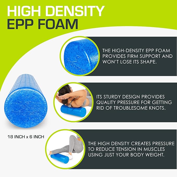 ProsourceFit High Density Foam Rollers Long, Firm Full Body Athletic Massage Tool for Back Stretching, Yoga, Pilates, Post Workout Muscle Recuperation