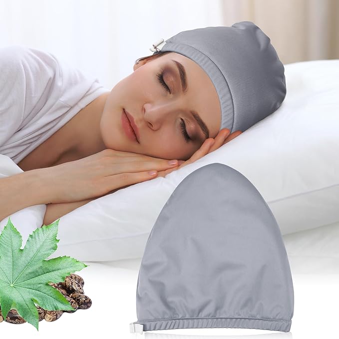 Castor Oil Pack Wrap for Head, Reusable Hat Wrap Organic Cotton for Women Sleeping，Castor Oil Pack Kit for Thinning, Balding, Dry and Damaged Hair(Oil Not Included) M