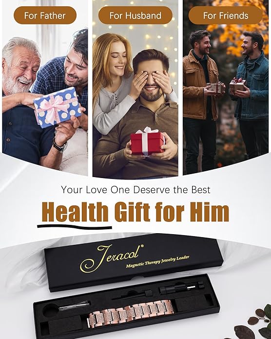 3X Strength Magnetic Copper Bracelet for Men - 99.9% Pure Copper Bracelet & Ring Set - Premium Fold-Over Clasp and Adjustable Length Sizing Tool & Jewelry Box