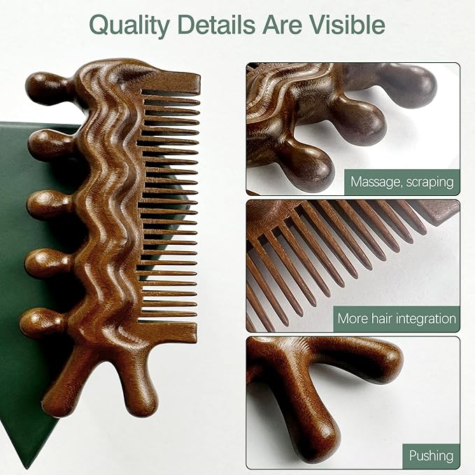 Wooden Massage Comb - Scalp, Neck, and Leg Acupressure Tool - Manual Head Massager for Men and Women