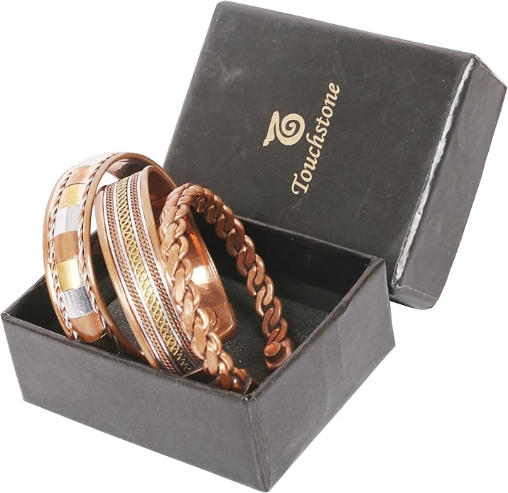 Touchstone copper bracelets | gift for men women |adjustable 100% pure solid real magnetic jewelry | handmade bracelet set combo | rope braided tibetan bangles.