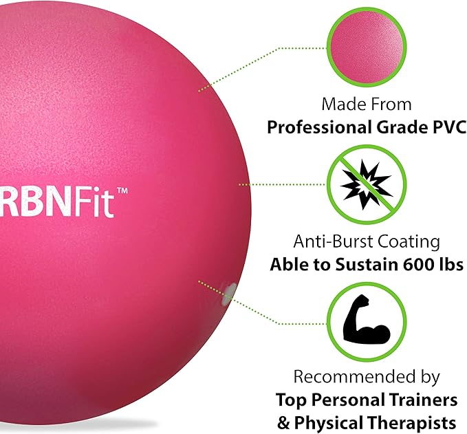 URBNFit Mini Exercise Ball 9” – Small Pilates & Yoga Stability Ball for Core Strength, Balance, Pregnancy & Physical Therapy – Anti-Burst Swiss Ball w/Quick Pump – Home, Office, Gym